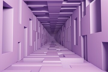 Background with a lilac shade and a design featuring a rotating and descending corridor of 3D squares in abstract form. Generative AI