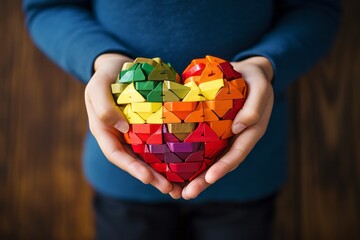 A woman holding a heart shaped puzzle piece - Heartfelt Connection - obrazy, fototapety, plakaty