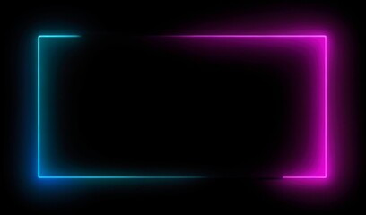 Neon Rectangle frame template isolated black background. AI generative