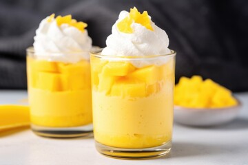 smoothie topped with whipped cream, dusted with mango and pineapple zest