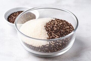 Obraz na płótnie Canvas black and white quinoa mix in a glass bowl