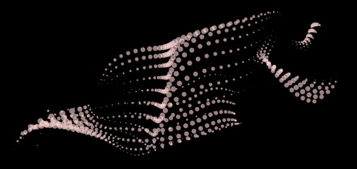 Math flow template for presentation. Light-emitting lines highlighting regularity space of particles. Ordered sinusoidal science. Processing a large data stream. Disappearing magical mysterious spots