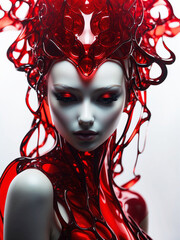 Futuristic portrait in red with fantasy elements