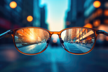 protection glasses on a city background