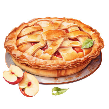 recommend clip art: Tasty Homemade apple pie. Hand drawn Watercolor Illustration isolated on a white or transparent background, PNG
