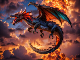 A mighty dragon on a flight of destruction.
