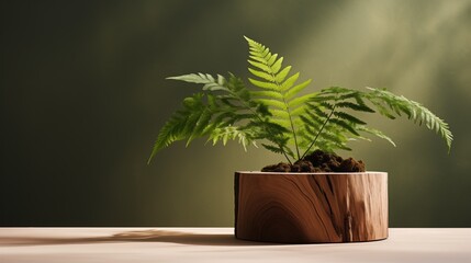 Wooden Fern Podium in Greenery. For Product Demonstration