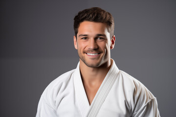 Photo of male in judo wear studio shot - obrazy, fototapety, plakaty