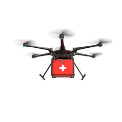 Drone with first aid kit on transparent background, PNG file