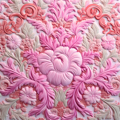 Silk brocade pastel pink and orange floral pattern, creative background.