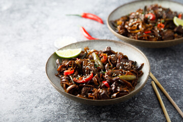 Noodles with beef and chili pepper