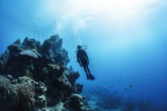 Cinematic shot of Diver, Coral Reef