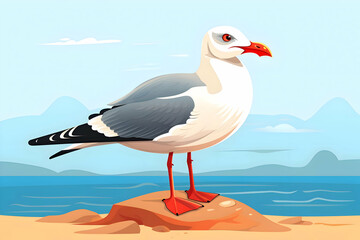 Bird near the sea flat illustrations. High quality