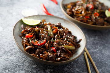Noodles with beef and chili pepper