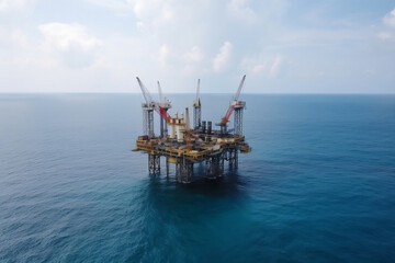 Obraz premium Drilling rig platform at sea as a part of petroleum industry generative ai