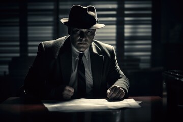 Cinematic shot of Detective, Interrogation Room - obrazy, fototapety, plakaty