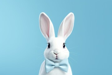 3D cute bunny with bow tie on blue background, easter bunny, cartoon bunny, bunny wallpaper