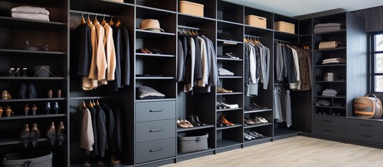 Details of shelving and storage in a walk in wardrobe