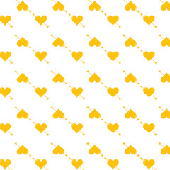 Digital png illustration of rows of yellow hearts with arrows on transparent background