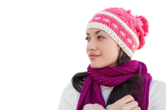 Digital png photo of smiling biracial woman wearing wintercap on transparent background