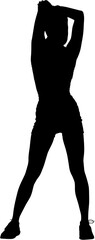 Digital png silhouette of woman standing and stretching on transparent background