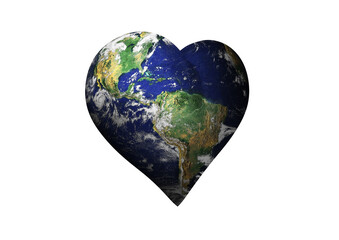 Digital png illustration of planet earth in shape of heart on transparent background