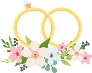 Digital png illustration of flowers and engagement rings on transparent background