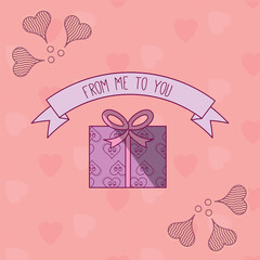 Digital png illustration of hearts and present with from me to you text on transparent background