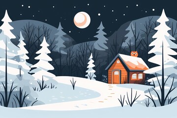 Fototapeta premium cabin in the winter forest, landscape, winter desktop background