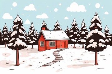 Fototapeta premium cabin in the winter forest, landscape, winter desktop background