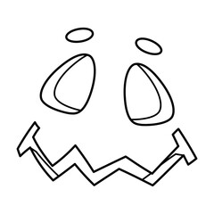 Silly face of Jack Lantern Halloween pumpkin. Spooky hand drawn line icon. Autumn holiday decoration.