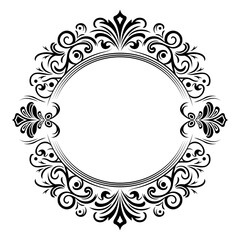 Vintage round frame. Circle border design with retro ornament. Swirl, floral pattern with antique or baroque decoration elements. Luxury elegant background template. Vector illustration.