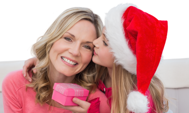 Digital png photo of caucasian mother and daughter with christmas present on transparent background