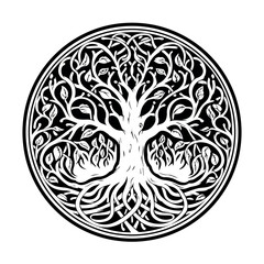 Celtic tree of life decorative Vector ornament, Graphic arts, dot work. Grunge vector illustration of the Scandinavian myths with Celtic culture.