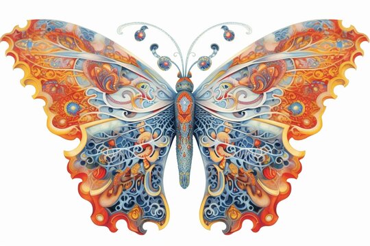 An artistic interpretation of a butterfly with unique patterns and colors. Generative AI