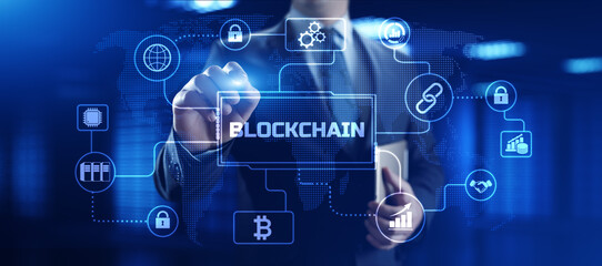 Blockchain cryptocurrency digital money financial technology concept.