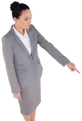 Papier Peint photo Lieux asiatiques Digital png photo of asian businesswoman touching virtual screen on transparent background