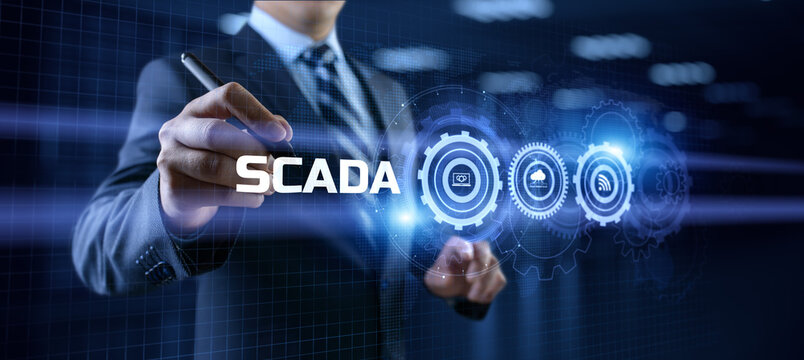 SCADA Supervisory control and data acquisition software system manufacturing technology concept.