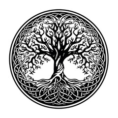 Celtic tree of life decorative Vector ornament, Graphic arts, dot work. Grunge vector illustration of the Scandinavian myths with Celtic culture.