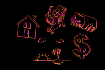 Digital png illustration of financial icons on transparent background
