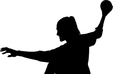 Digital png silhouette image of female handball player on transparent background