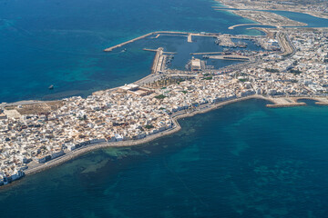Aerial view of the Tunisian coast and the city of Mahdia.