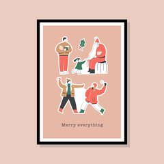 Christmas vector poster design in a frame template. Winter illustration for greeting card, wallpaper, banner.