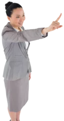 Fototapete Asiatische Orte Digital png photo of asian businesswoman touching virtual screen on transparent background