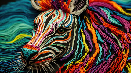 A Handsewn and Artful Image of a Zebra, A Textile Portrait with a Graphic Design-Like Effect