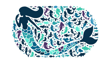Mermaid silhouette shells starfish design vector illustration