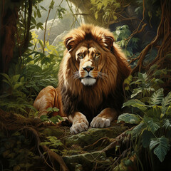 Naklejka na ściany i meble lion in jungle
