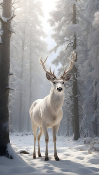 forest deer against the backdrop of a winter forest landscape