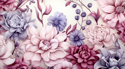 Fond d'&eacute;cran abstrait, motif de fleurs aquarelles, nature, insectes, feuilles, plantes. IA g&eacute;n&eacute;rative, IA