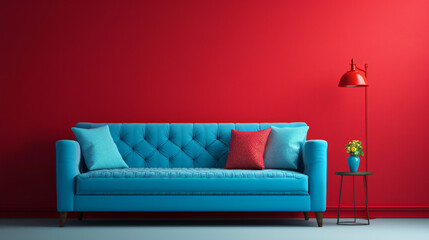 Red couch with pillows